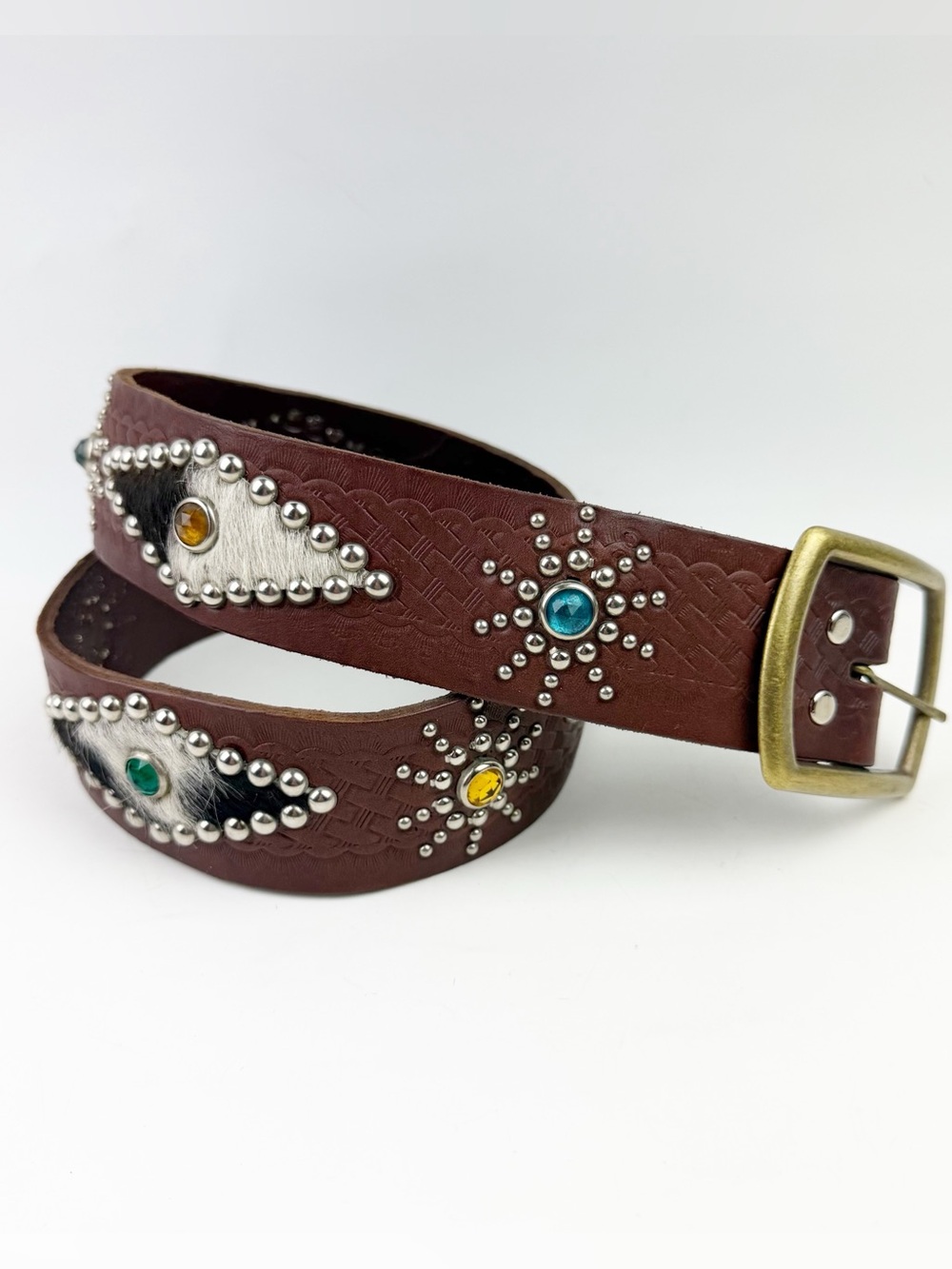 Vintage Style Peanuts Studded Jeweled Western Leather Belt Rockabilly Biker 32